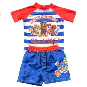 Paw Patrol Nickelodeon Blue Red 2 Piece Swim Shorts and Rash Guard